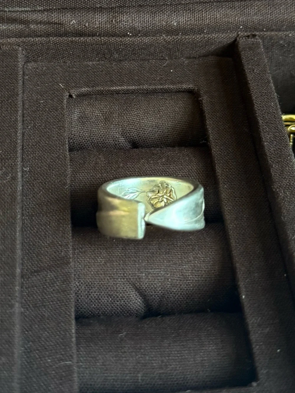 handmade silver floral engraved spoon ring